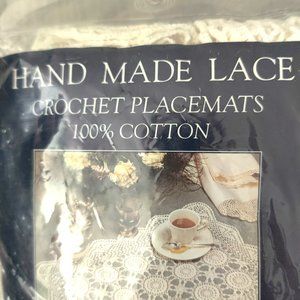 (Set #2 White) Vintage Hand Made Lace Crochet White Placemats 100% Cotton